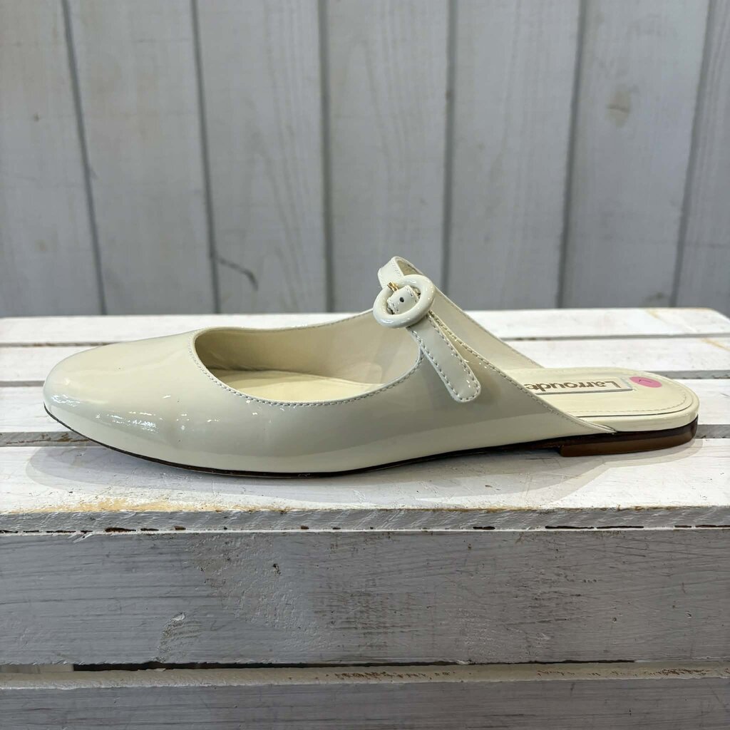 Larroude Blair Flat Mule In Ivory Patent Leather - Size 7