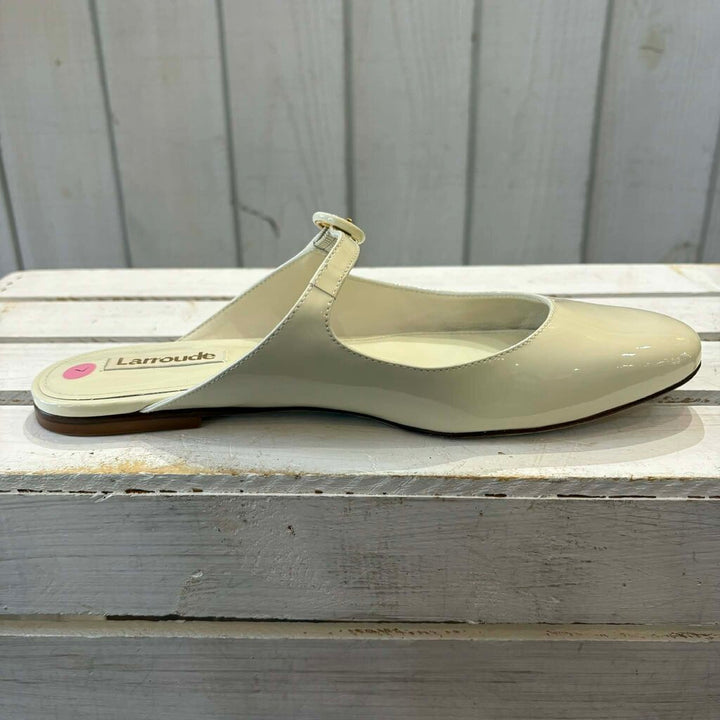 Larroude Blair Flat Mule In Ivory Patent Leather - Size 7