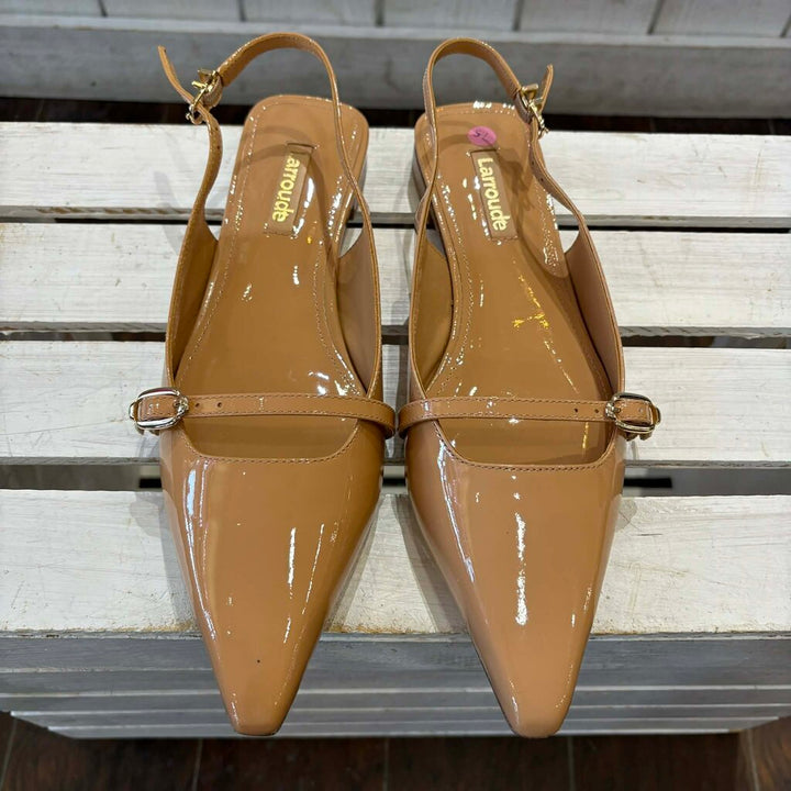 Larroude Ines Patent Leather Slingback Flats - Size 7.5