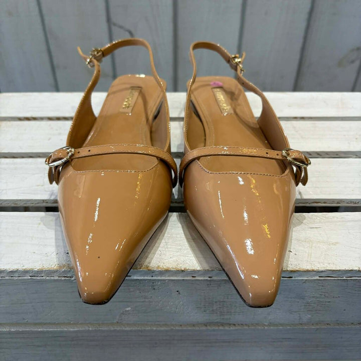 Larroude Ines Patent Leather Slingback Flats - Size 7.5