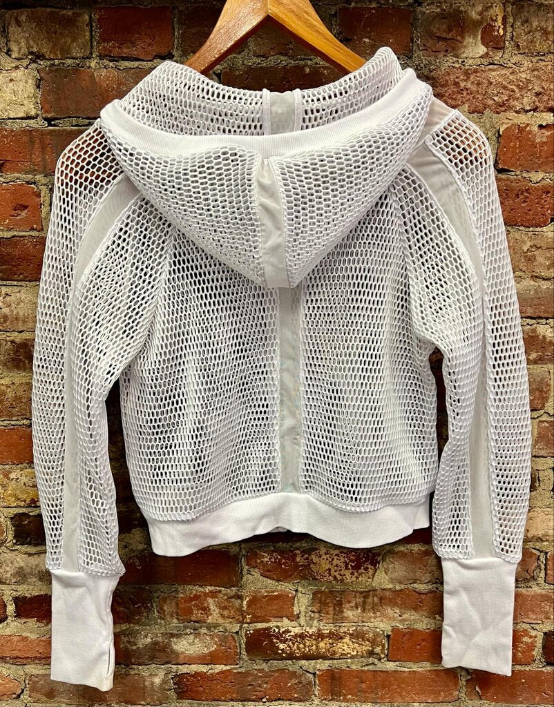 Alo Yoga Fortuna Mesh Hooded Jacket In White - Size S/M