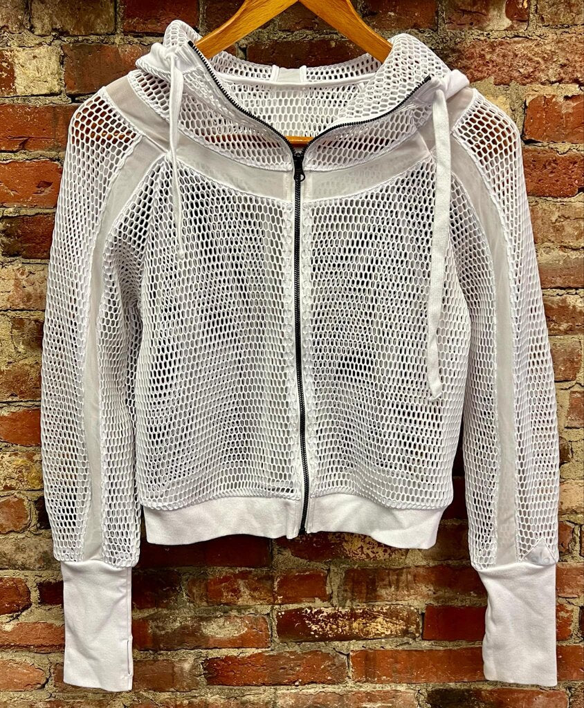 Alo Yoga Fortuna Mesh Hooded Jacket In White - Size S/M