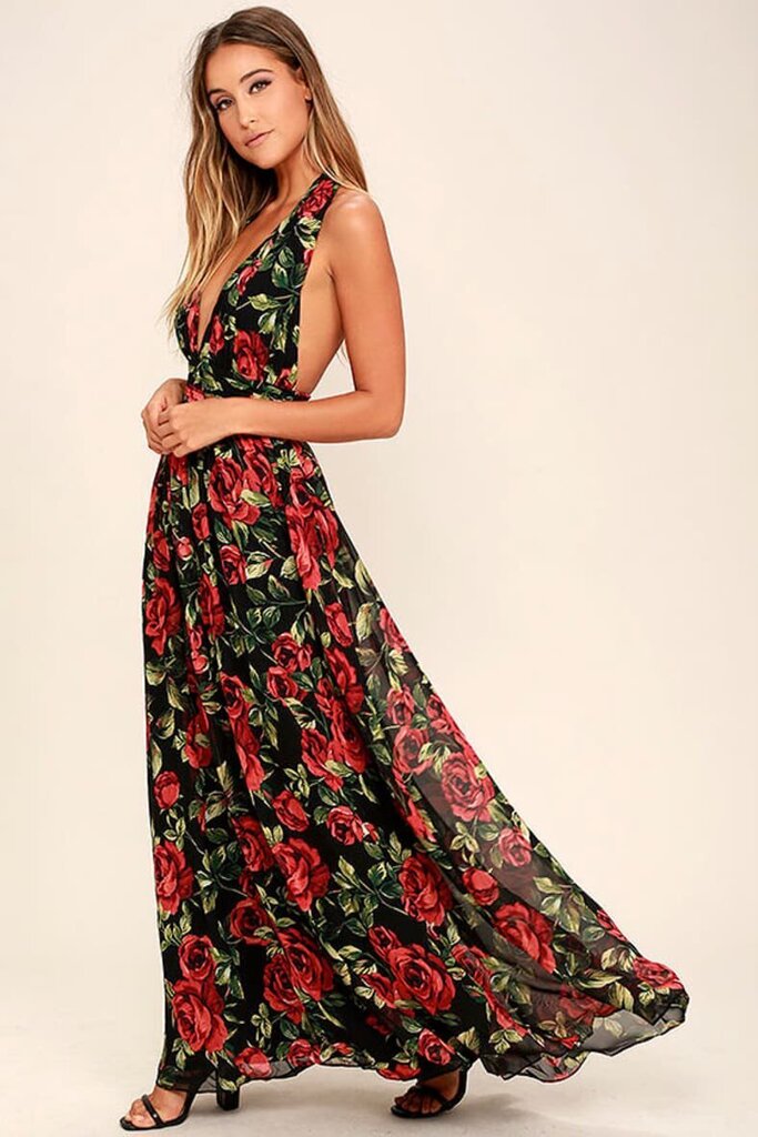 Lulus Sweet Heaven Black Floral NWT Dress - Size Large (retails $89)