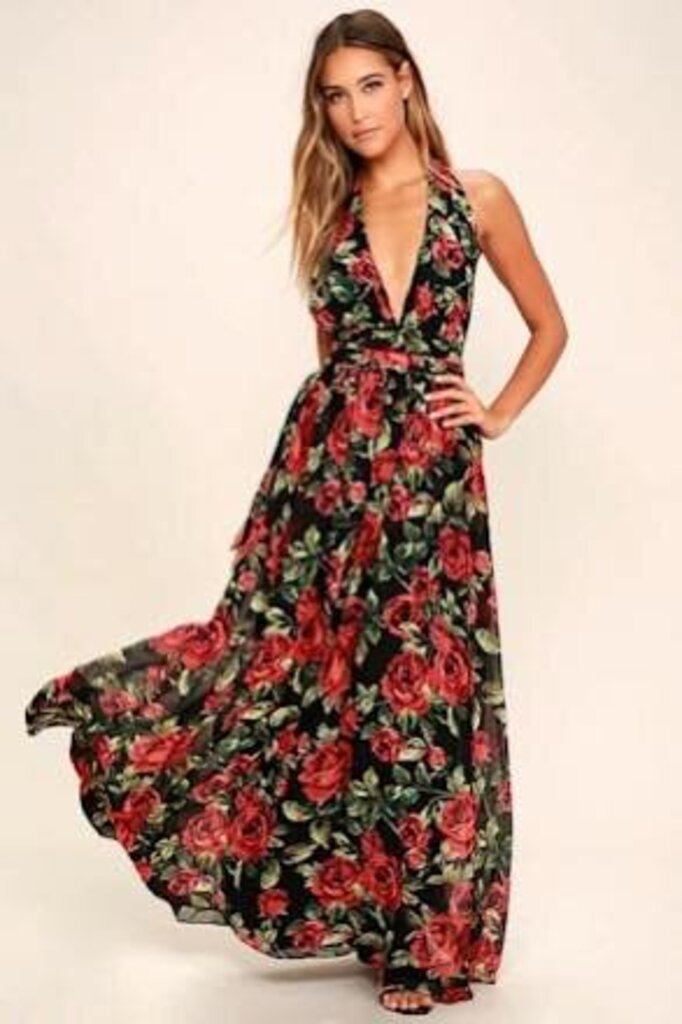 Lulus Sweet Heaven Black Floral NWT Dress - Size Large (retails $89)