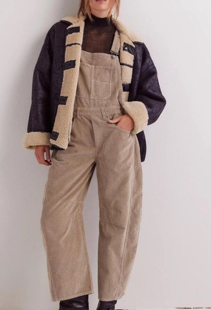 Free People Good Luck Cord Overalls in Khaki - Size XL