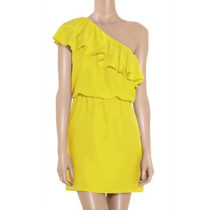 Tibi One Shoulder Ruffle Silk Mini Dress - Size 6