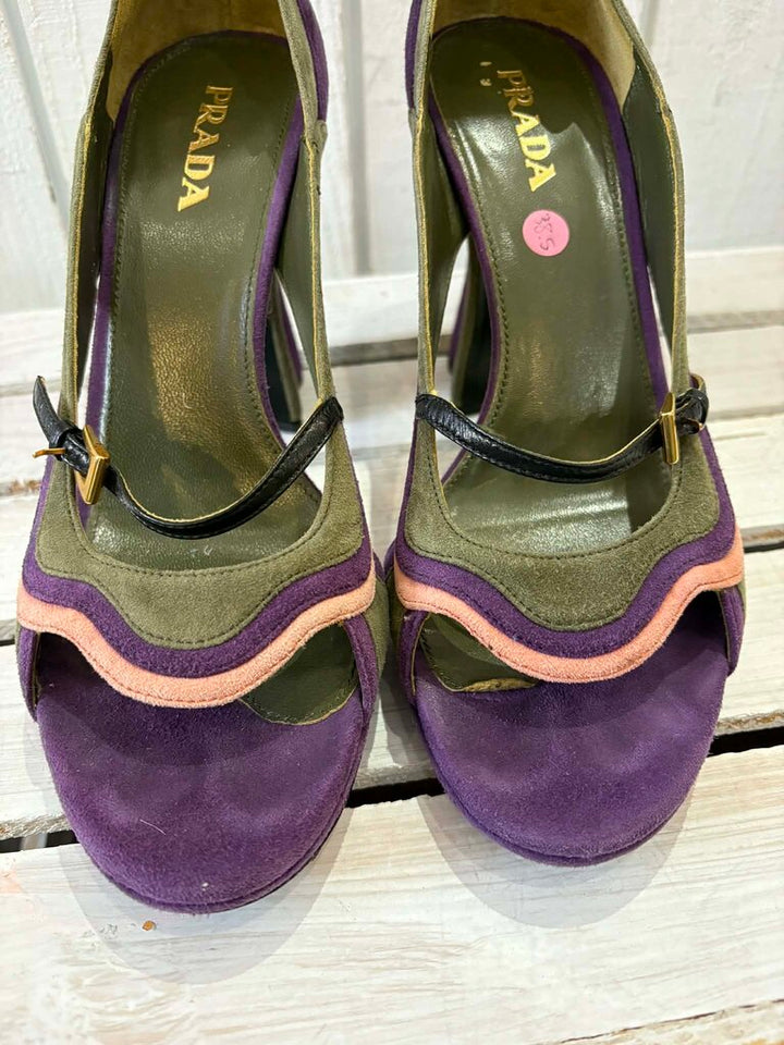 Prada Mary Jane Suede Fairy Collection Heels - Size 38.5