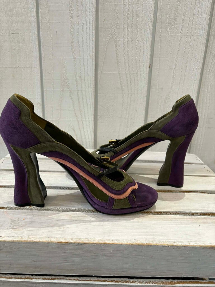 Prada Mary Jane Suede Fairy Collection Heels - Size 38.5