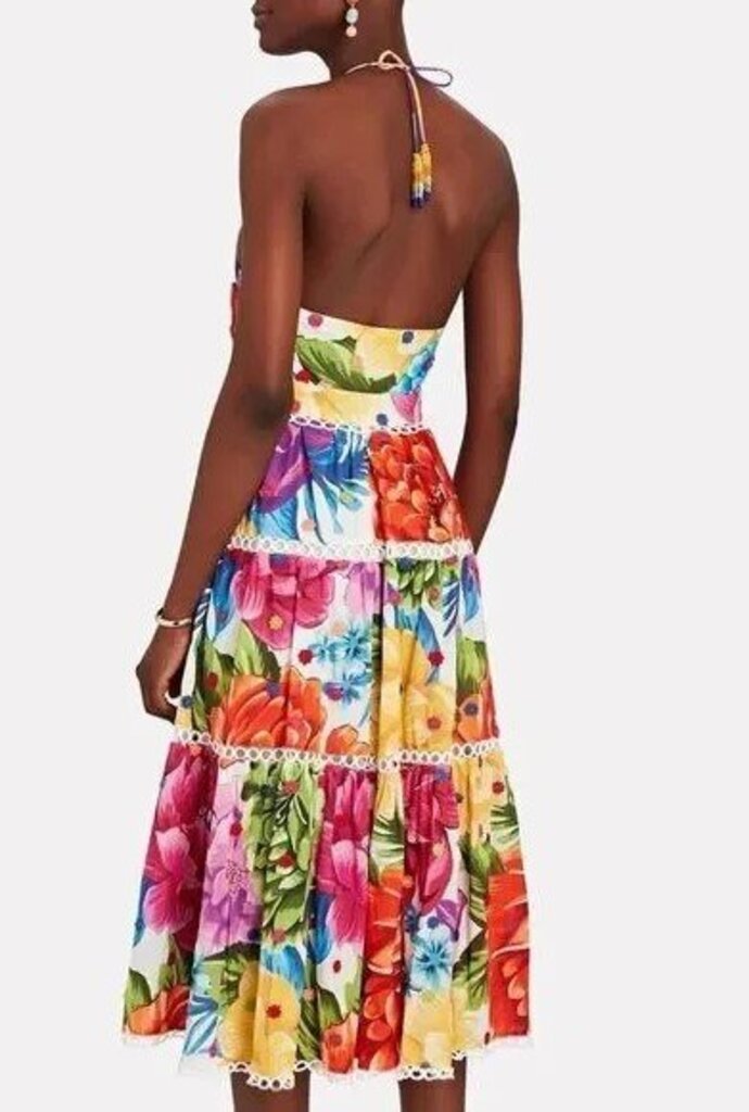 Farm Rio Chita Floral Print Halter Midi Dress In Rainbow Chita - Size Medium (Retails for $335)
