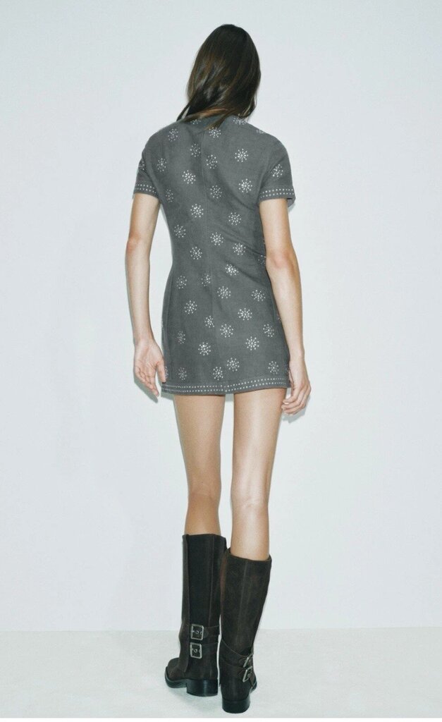 Zara Sparkly Studded Linen Blend Mini Dress - Size XS