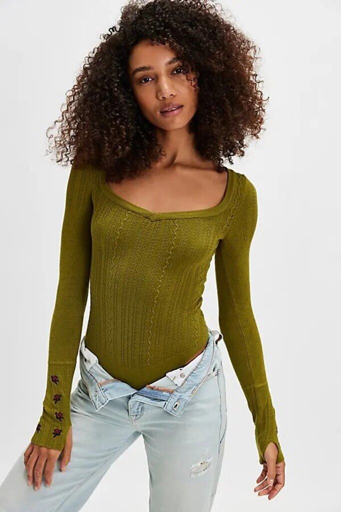 Free People NWT Such a Dreamer Cuff Bodysuit in Cardamom Seed Combo - Size XS (Retails for $88)