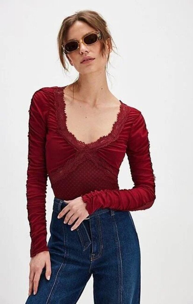 Free People NWT Forever Young Bodysuit in Pomegranate Combo - Size XS (Retails for $68)