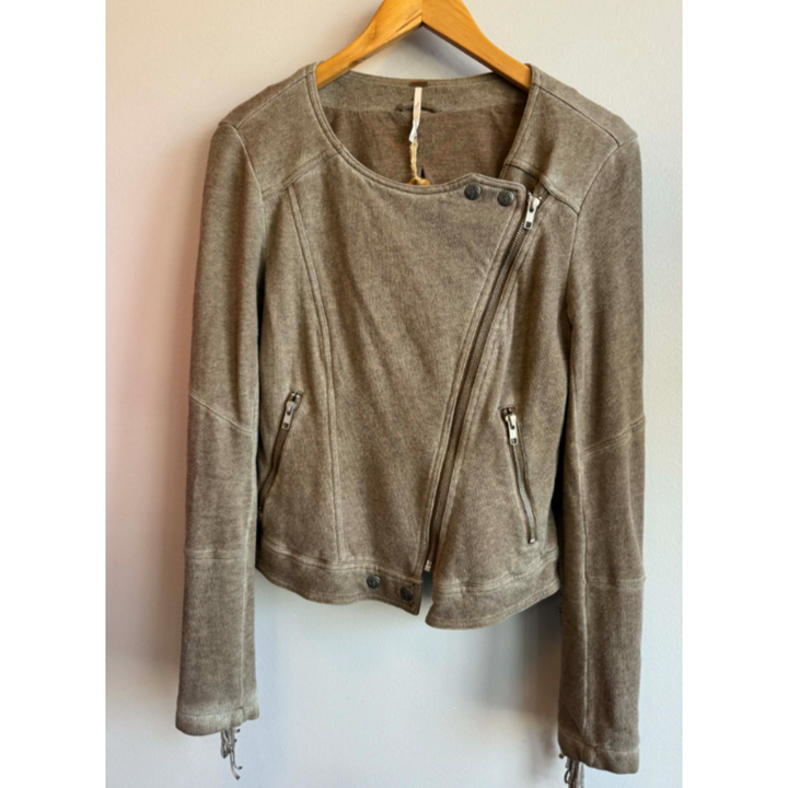 Free People Cropped Suede Fringe Moto Jacket- Size Small