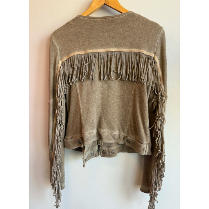 Free People Cropped Suede Fringe Moto Jacket- Size Small
