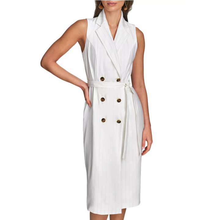 Donna Karan Pinstripe Belted Jacket Dress - Size 12(Retails $199)