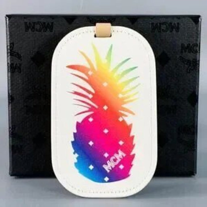 MCM White Rainbow Pineapple Leather Luggage Tag