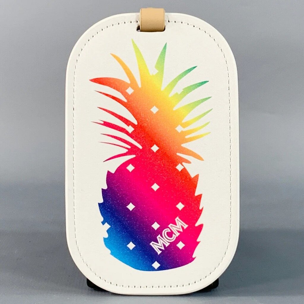 MCM White Rainbow Pineapple Leather Luggage Tag