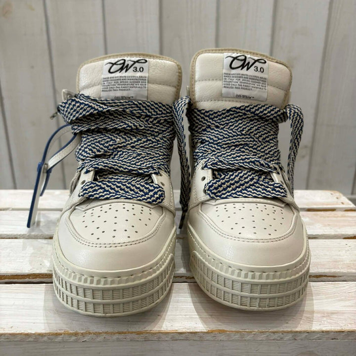 Off White Off-Court 3.0 High Top Sneakers in White Beige Blue - Size 38