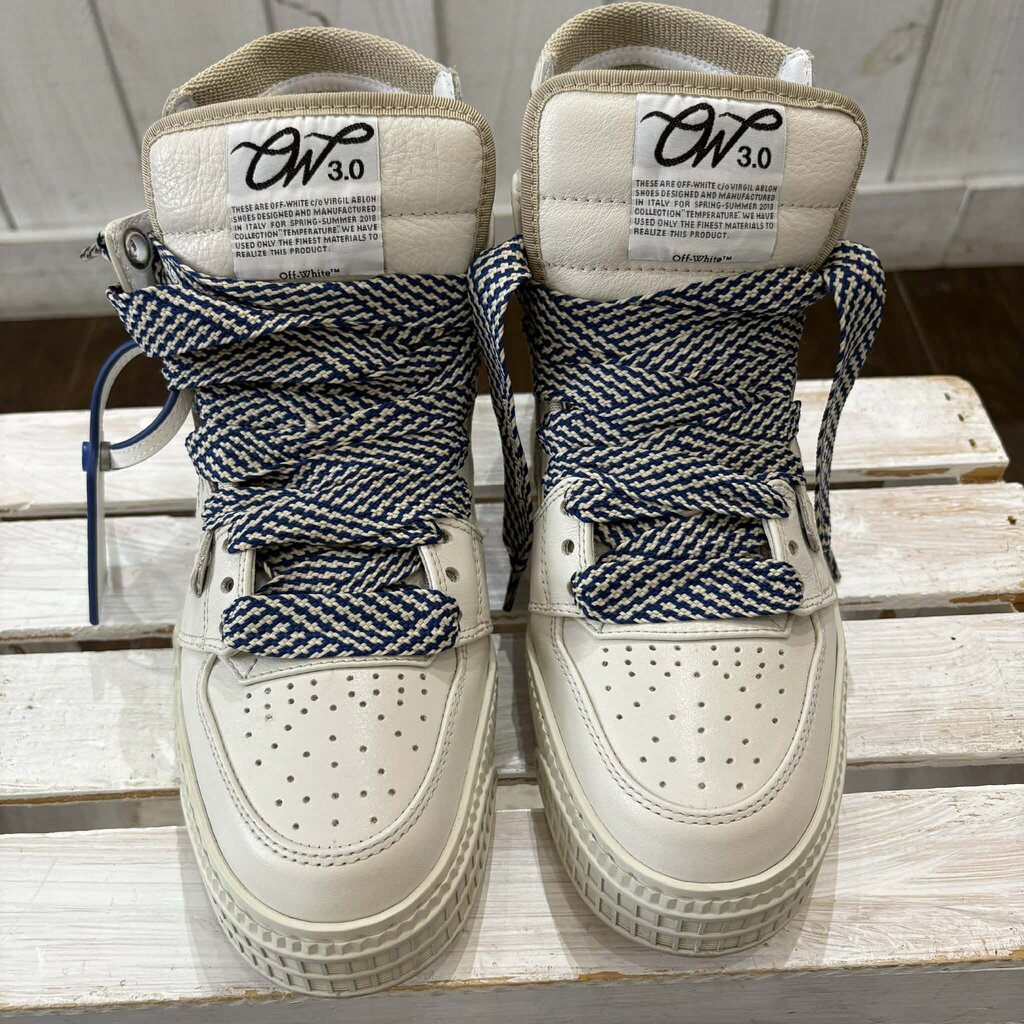 Off White Off-Court 3.0 High Top Sneakers in White Beige Blue - Size 38