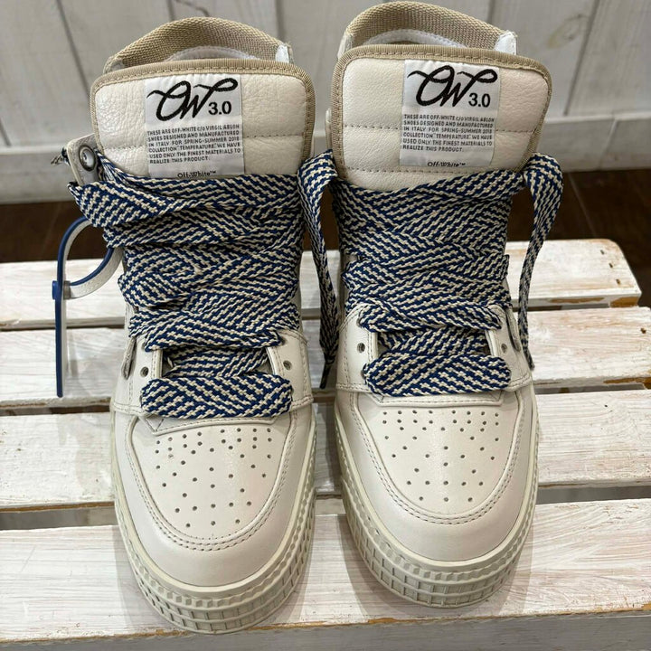 Off White Off-Court 3.0 High Top Sneakers in White Beige Blue - Size 38