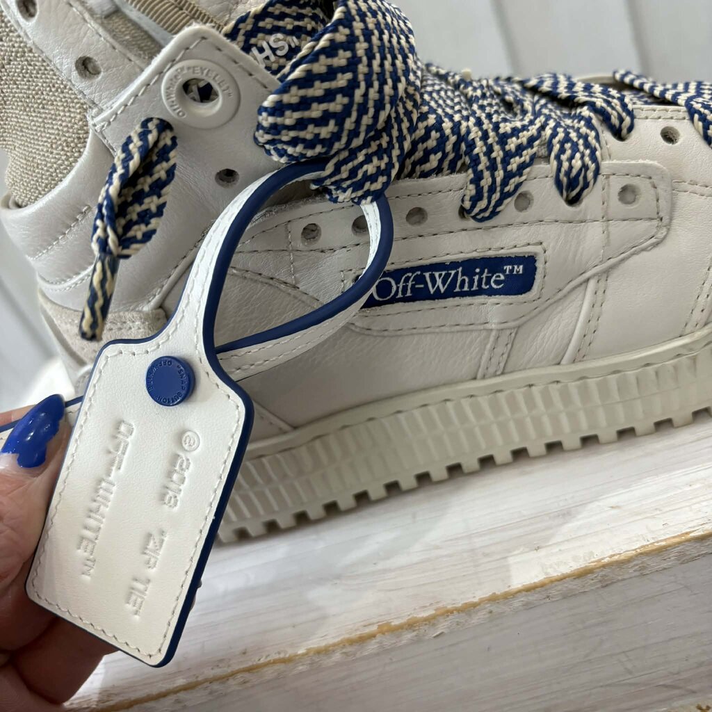 Off White Off-Court 3.0 High Top Sneakers in White Beige Blue - Size 38