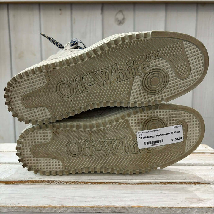Off White Off-Court 3.0 High Top Sneakers in White Beige Blue - Size 38