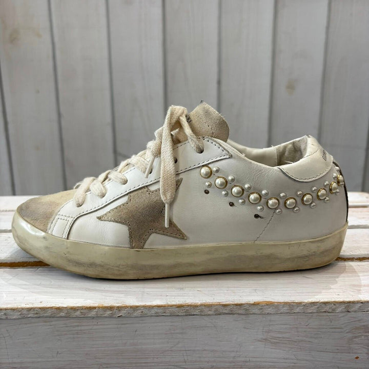 Golden Goose Pearl Super Star Leather Sneakers - Size 37