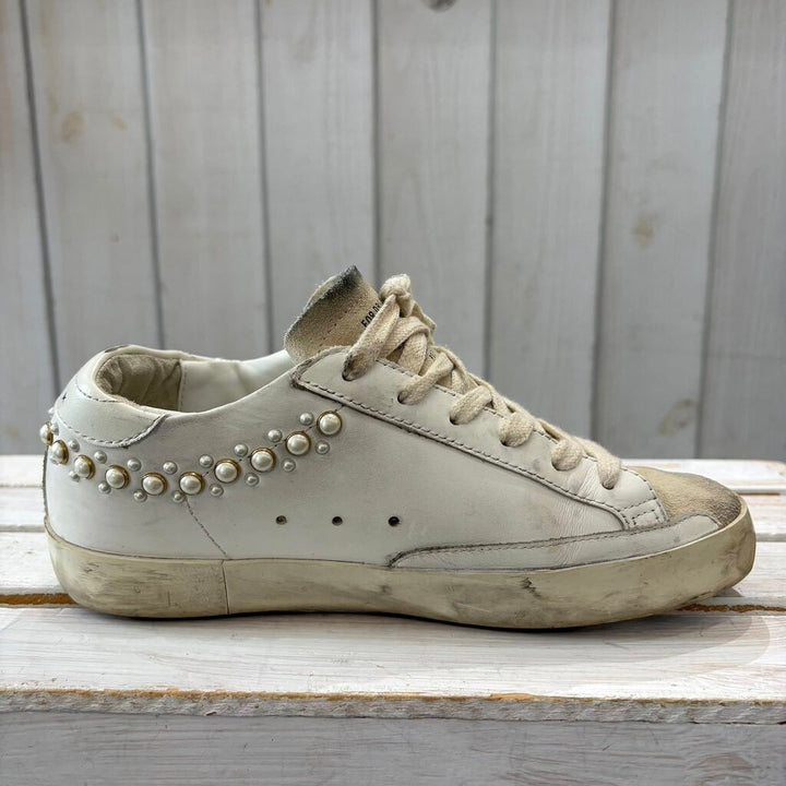 Golden Goose Pearl Super Star Leather Sneakers - Size 37