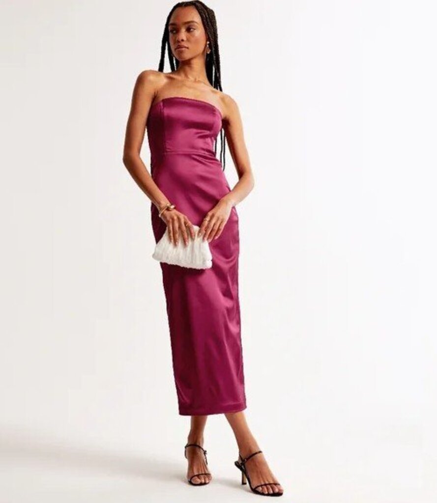 Women's Strapless Satin Sculpt Maxi Dress in Berry | Size L