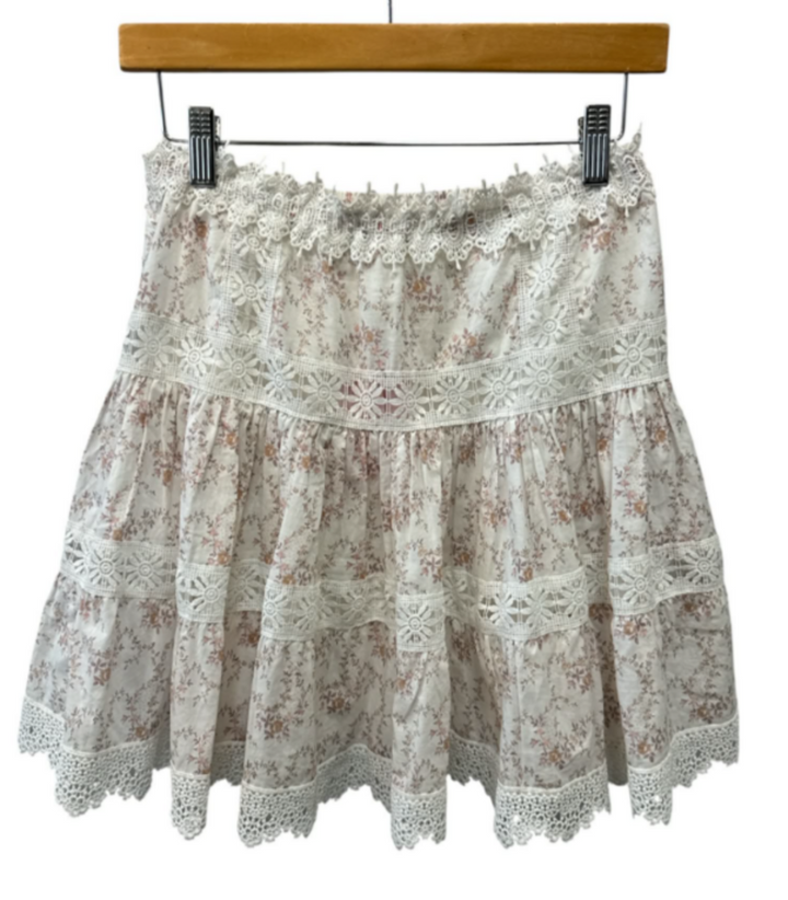 Olivaceous Floral Lace Mini Skirt - Size Large