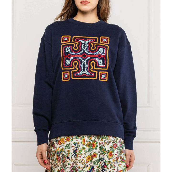 Tory Burch Sequin-Embroidered Logo Jumper In Blue - Size XS(Retails for $371)