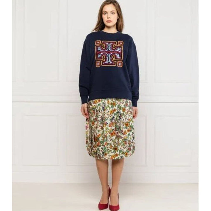 Tory Burch Sequin-Embroidered Logo Jumper In Blue - Size XS(Retails for $371)