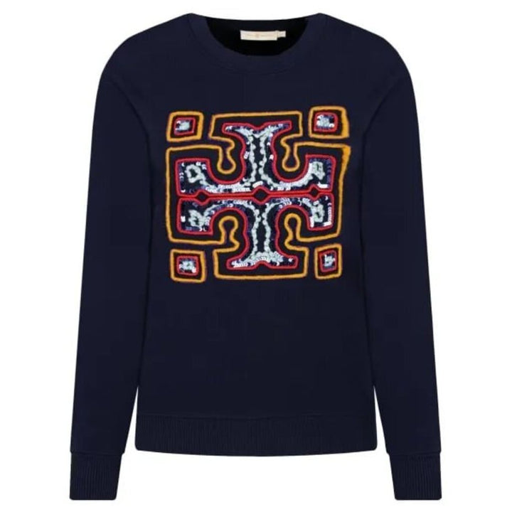 Tory Burch Sequin-Embroidered Logo Jumper In Blue - Size XS(Retails for $371)