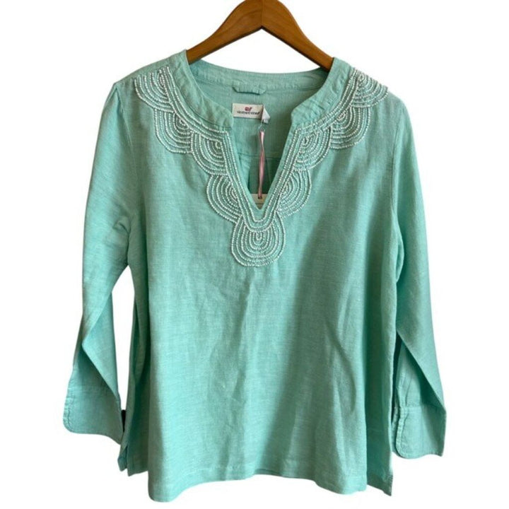 Vineyard Vines Embellished Tunic Top In Crystal Blue NWT - Size Medium