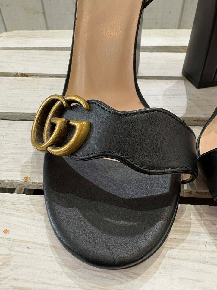 Gucci Double G Logo Leather Sandals - Size 36
