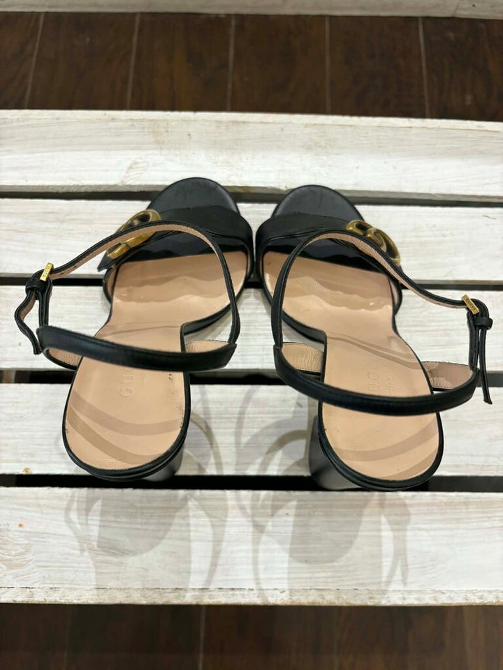 Gucci Double G Logo Leather Sandals - Size 36