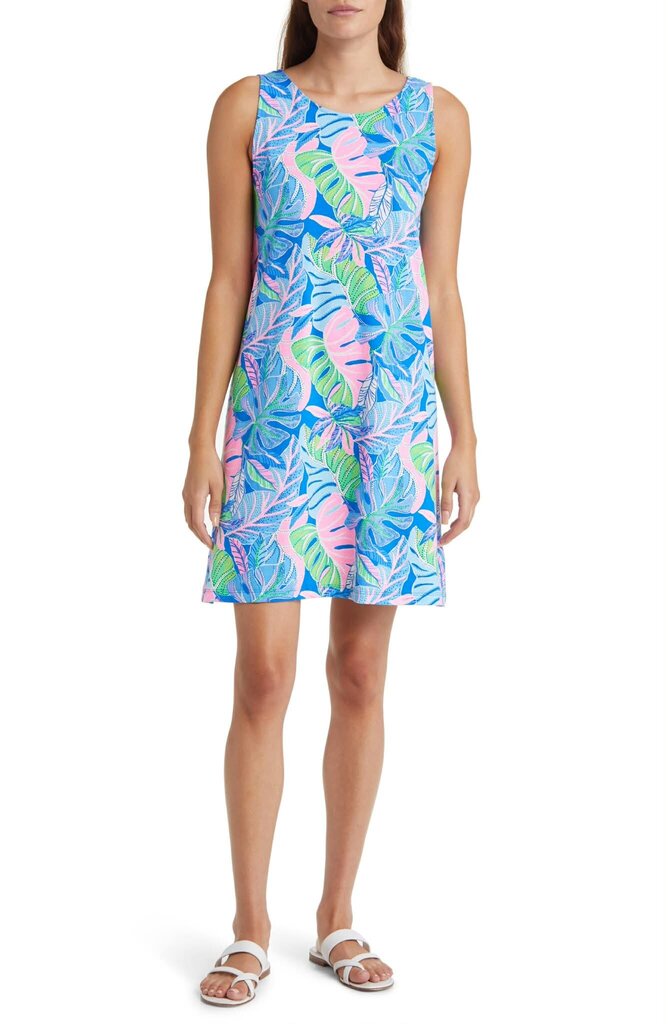 Lilly Pulitzer Kristen Sleeveless Cotton Shift Dress in Blue Grotto Beleaf in Yourself - Size XL