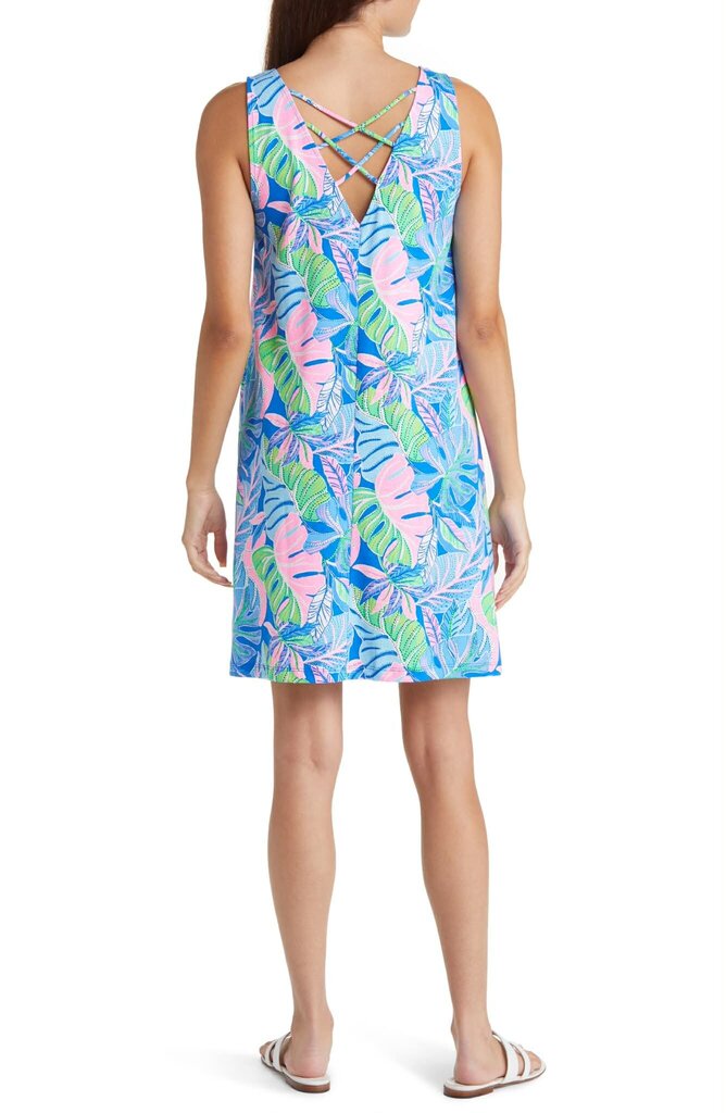 Lilly Pulitzer Kristen Sleeveless Cotton Shift Dress in Blue Grotto Beleaf in Yourself - Size XL