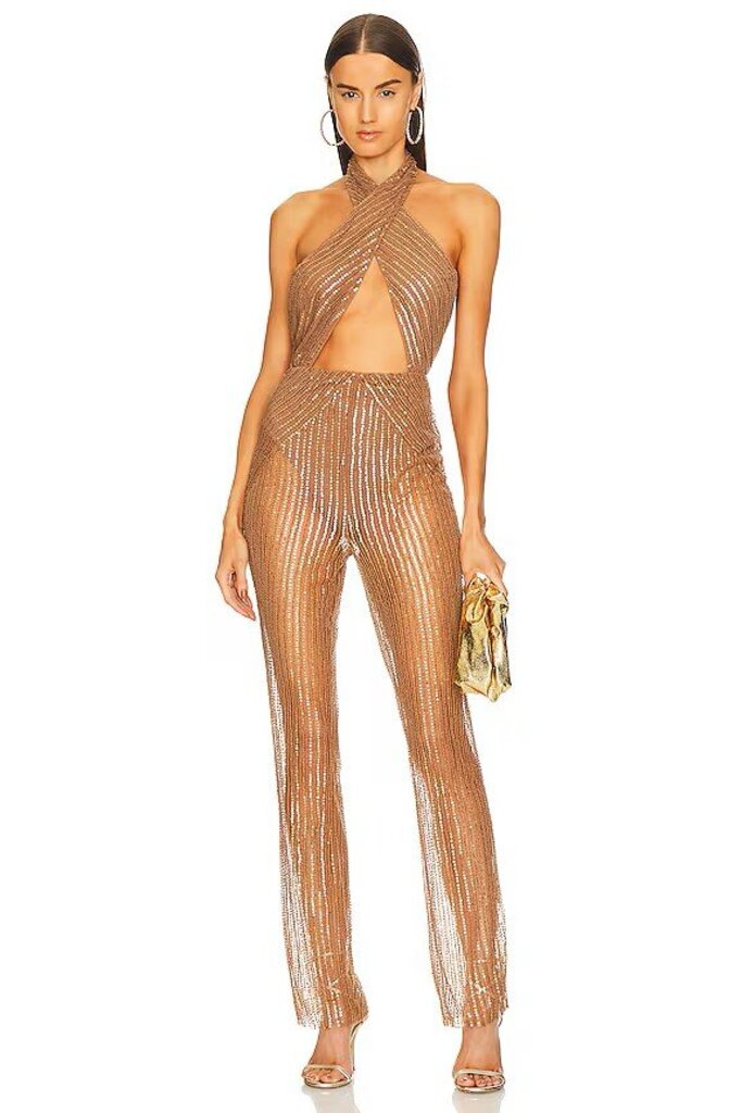 Michael Costello X Revolve NWT Yasmin Jumpsuit in Antique Gold - Size Medium (Retails for $488)