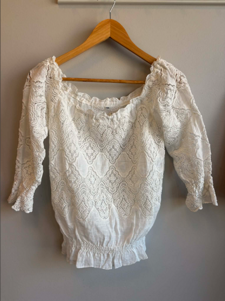 Temptation Positano "Cecina" Off-the-Shoulder Blouse In Bianco White - Size XS