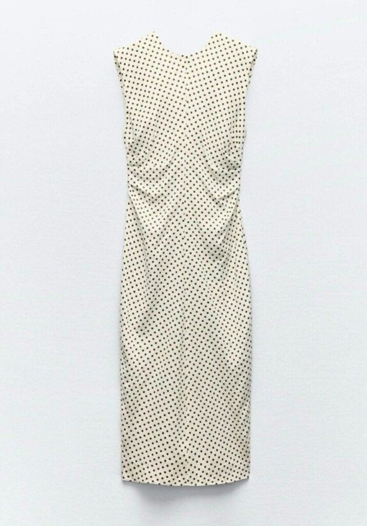 Zara Linen Blend Polka Dot Midi Dress - Size XS