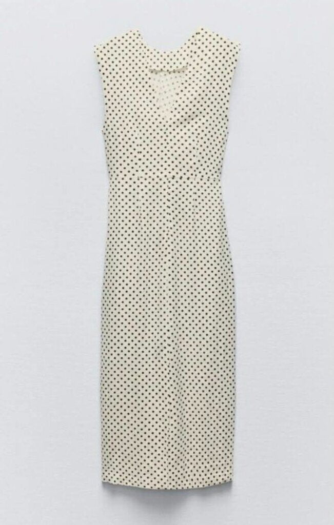 Zara Linen Blend Polka Dot Midi Dress - Size XS