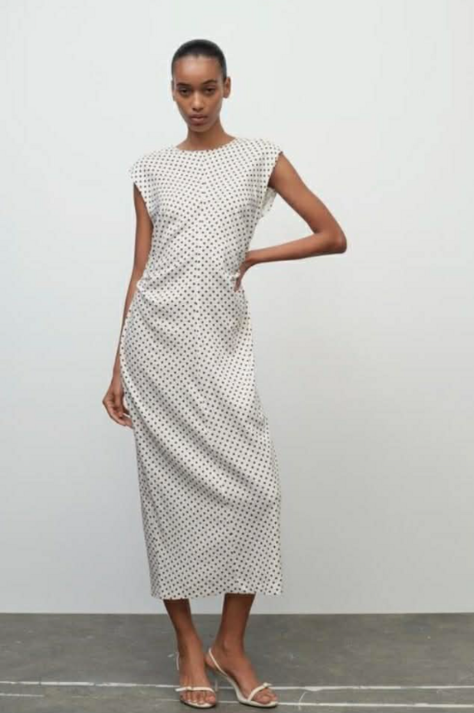 Zara Linen Blend Polka Dot Midi Dress - Size XS