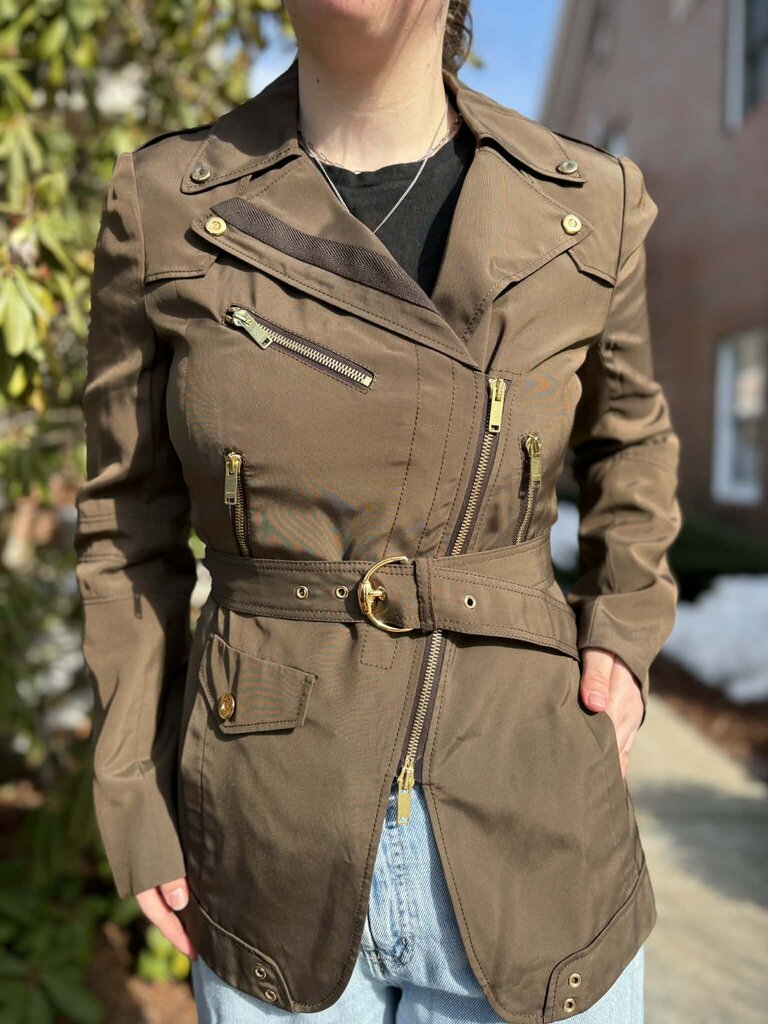 Gucci Asymmetrical Zipper Belted Jacket - Size 42