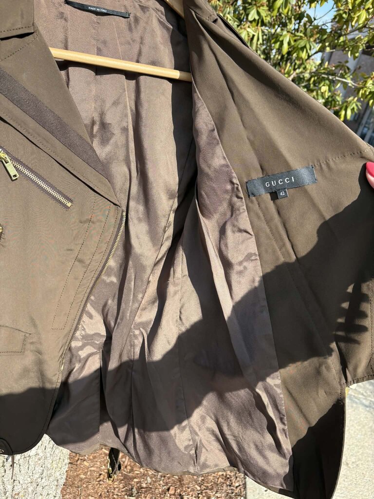 Gucci Asymmetrical Zipper Belted Jacket - Size 42