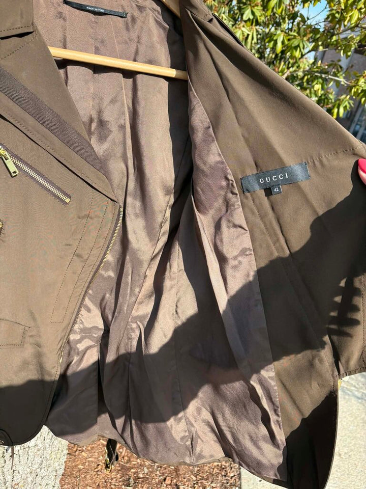 Gucci Asymmetrical Zipper Belted Jacket - Size 42