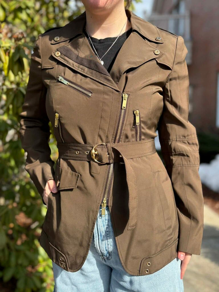 Gucci Asymmetrical Zipper Belted Jacket - Size 42