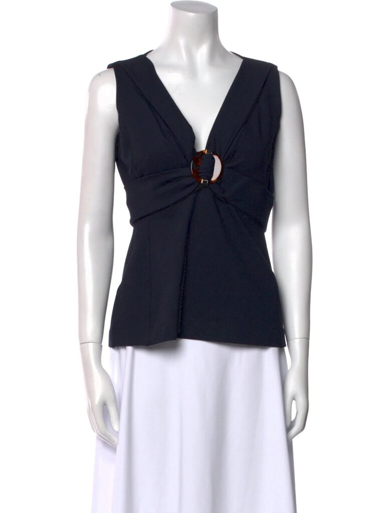 Gucci Tortoise Emblem V Neck Sleeveless Blouse - Size Large