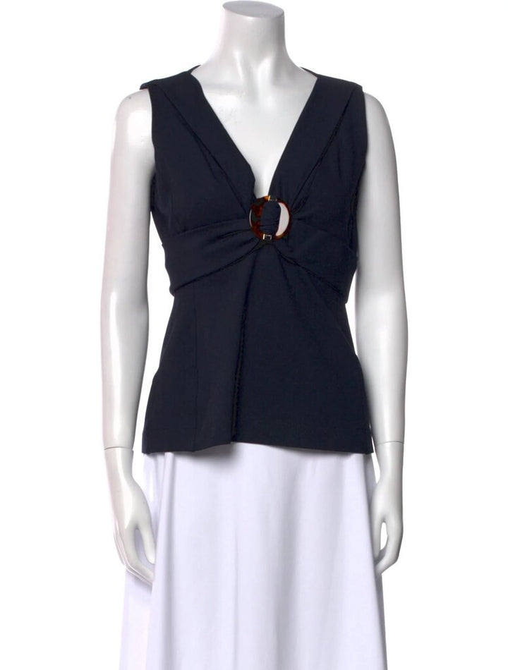 Gucci Tortoise Emblem V Neck Sleeveless Blouse - Size Large