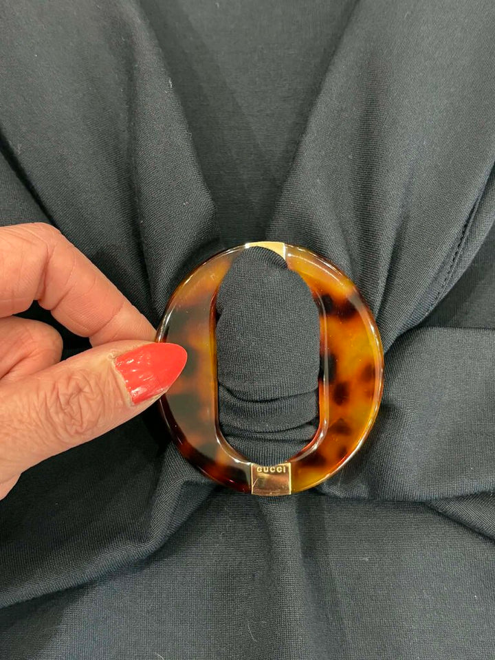 Gucci Tortoise Emblem V Neck Sleeveless Blouse - Size Large